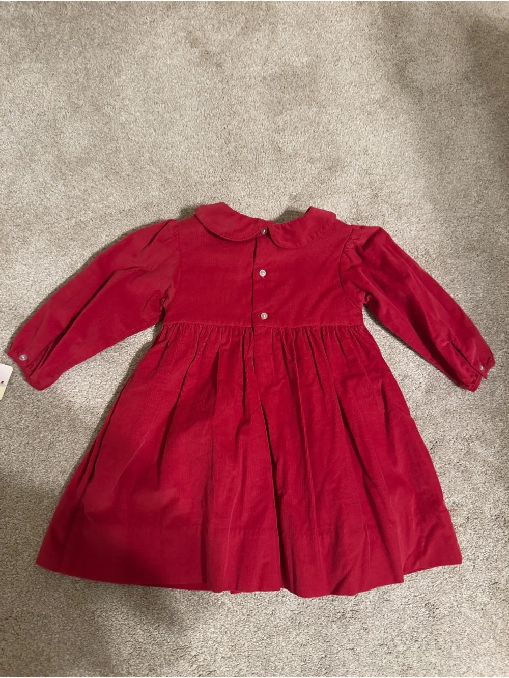 Petit Ami Girls Red Smocked Corduroy Dress with Peter Pan Collar size 12m